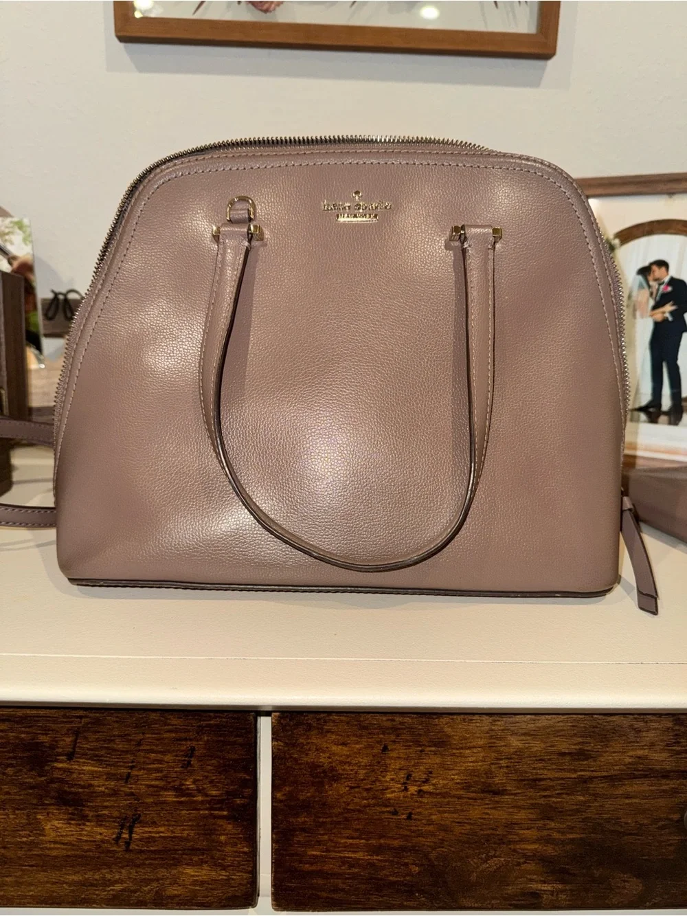 Kate Spade Pebbled Leather Dome Purse with Wallet - Mauve Taupe